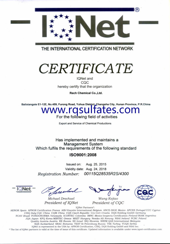 ISO9001 Certification of Rech Chemical